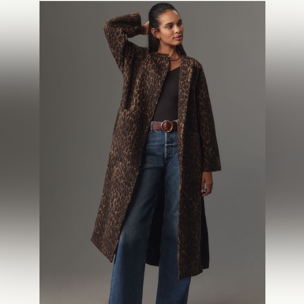 Anthropologie Leopard Print Long Coat